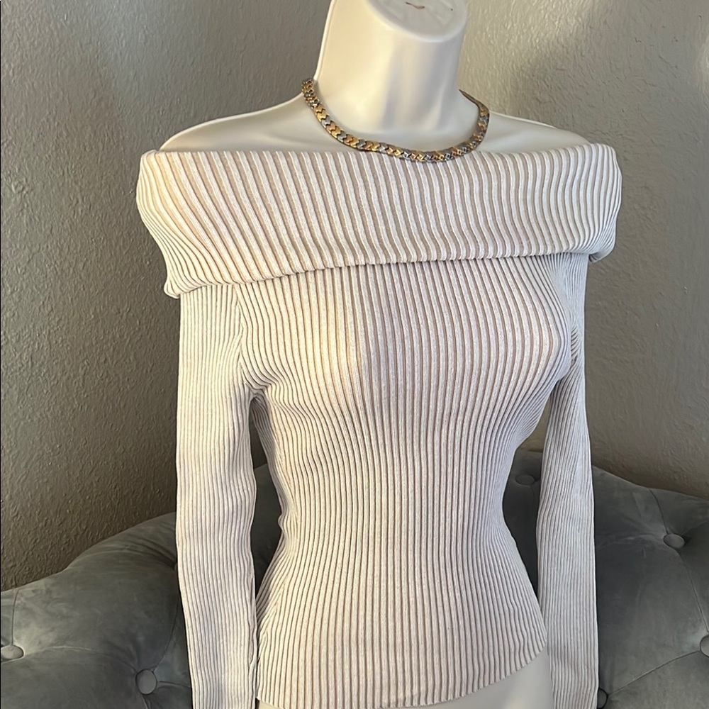 Off-Shoulder Ribbed Sweater - image 6